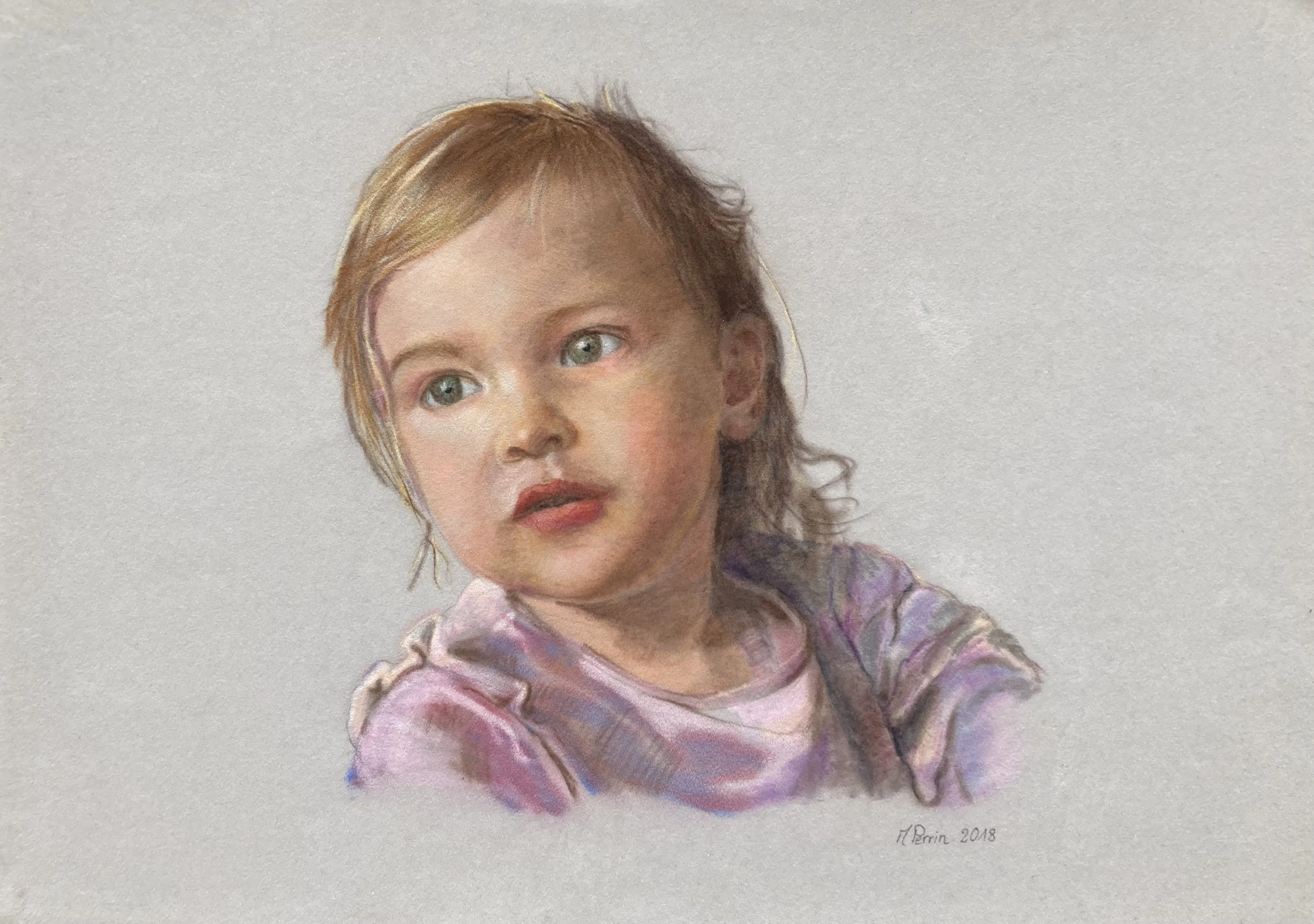 Pastel représentant le portrait d'une enfant