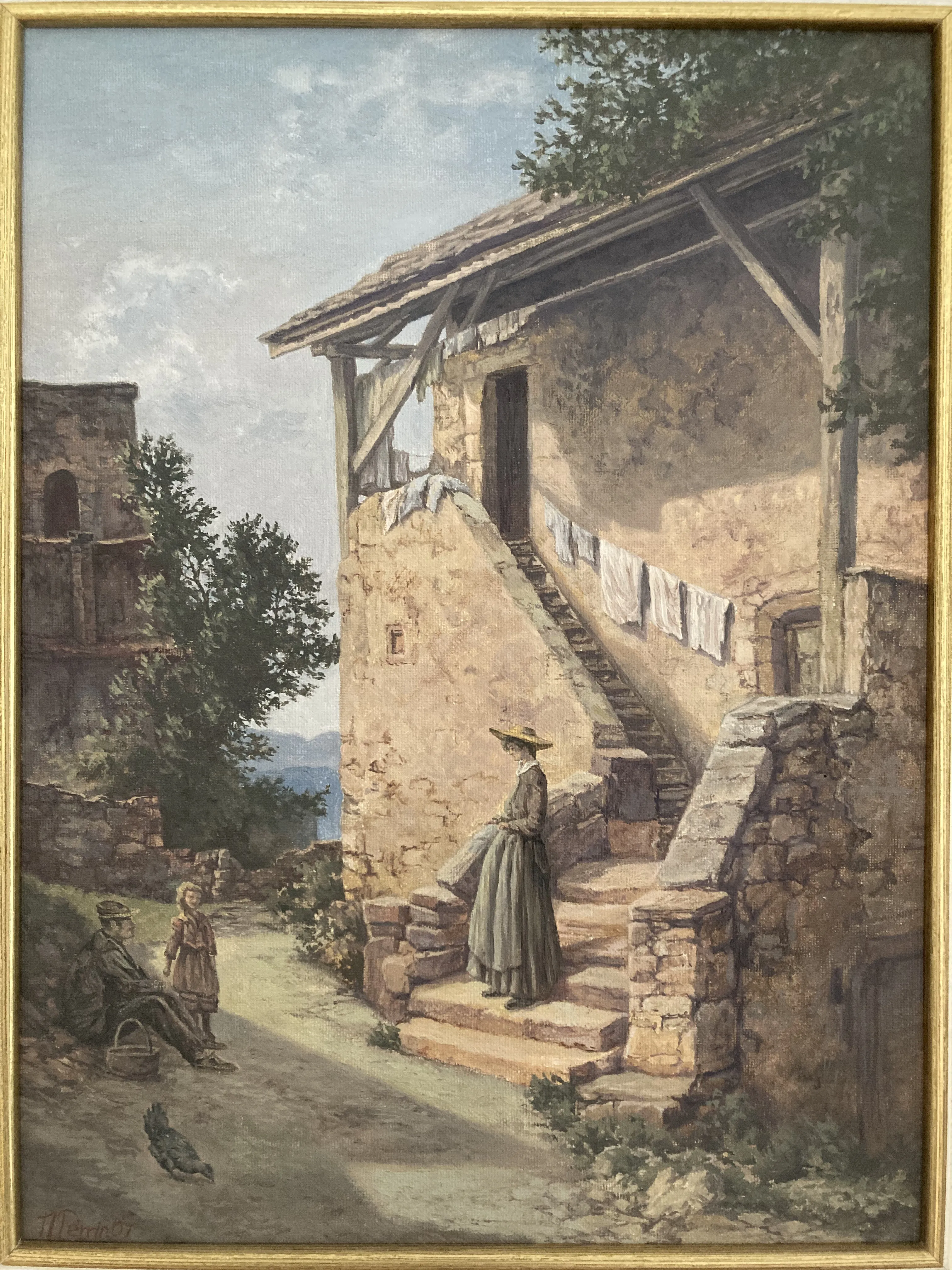 Peinture à l'huile représentant un paysage de la côte d'Yvoire