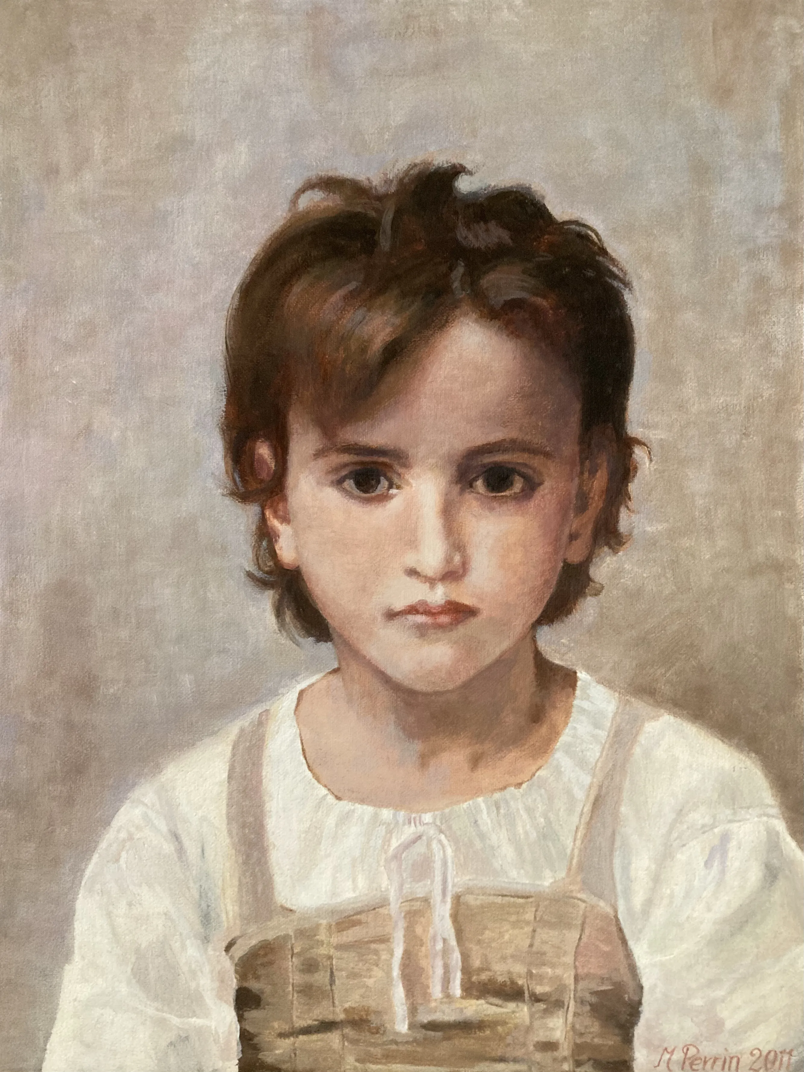 Peinture à l'huile représentant un portrait d'une enfant